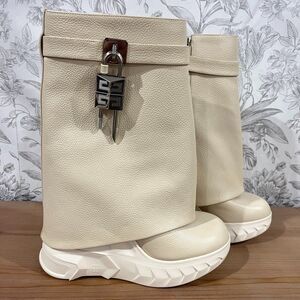 Givenchy Shark Lock Biker Ankle Boots Calf Leather in Cream EU 38